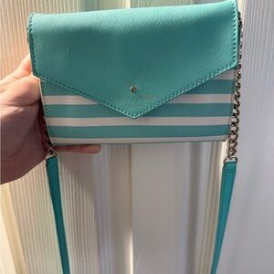 Kate Spade Aqua and White Striped Crossbody Bag